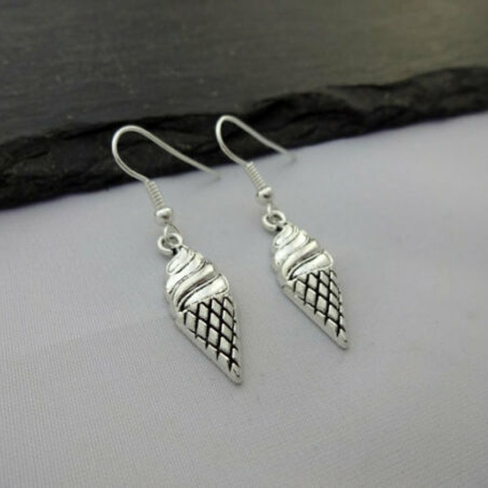 Ice Cream Cone Silver Earrings